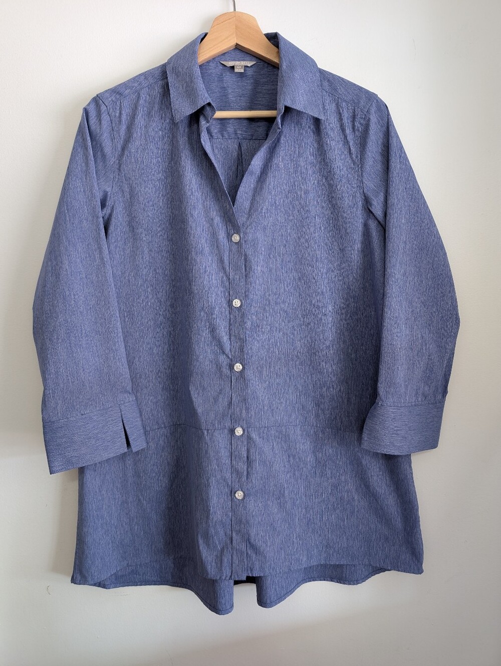 Opzioni Small Oversized Button Down Shirt Blue 3/4 Sleeve Flowy Shirt Tunic